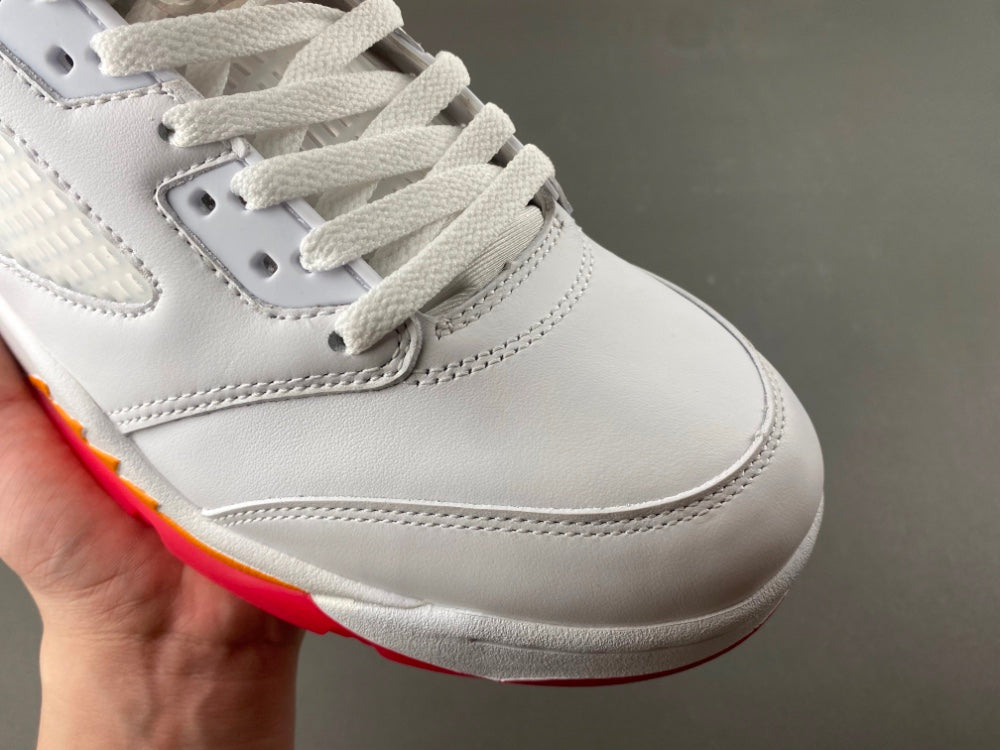 Retro High Top Sneakers, White Orange Colorway, Lace Up Design, Casual Gift for Sneaker Fans