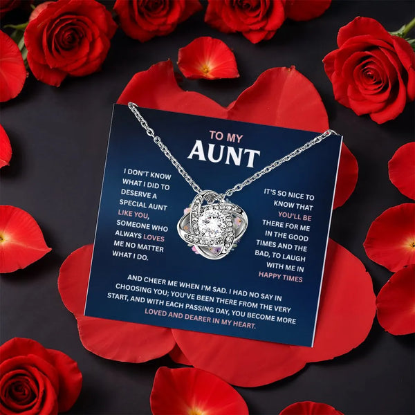CZ Crystal Love Knot Pendant, To My Aunt Love Knot Necklace, Gold Finish Love Knot Jewelry, Aunt Birthday Present, Meaningful