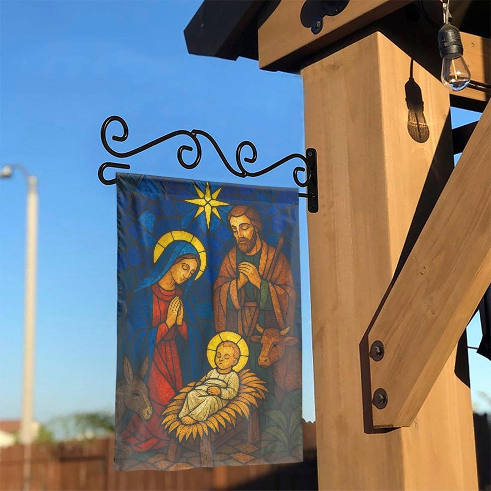 Holy Family Christmas Garden Flag, Stained Glass Nativity Garden Flag, Religious Holiday Yard Flag, Christian Outdoor Flag, X