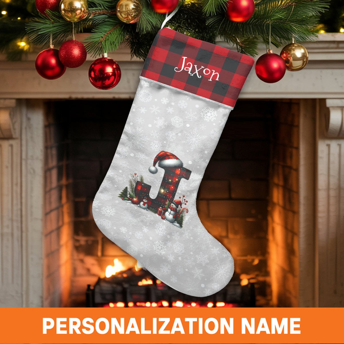 Personalized Letter J Xmas Stocking, Monogram Letter J Christmas Stocking, Custom Name Christmas Stocking, Festive Holiday De
