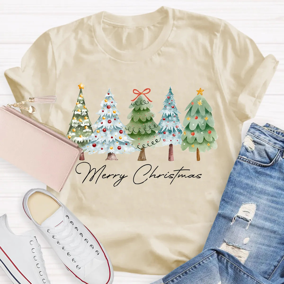 Festive Christmas Tree Shirt, Merry Christmas Tree T-Shirt, Retro Holiday Graphic Tee, Winter Xmas Pullover Tee, Christmas Pr