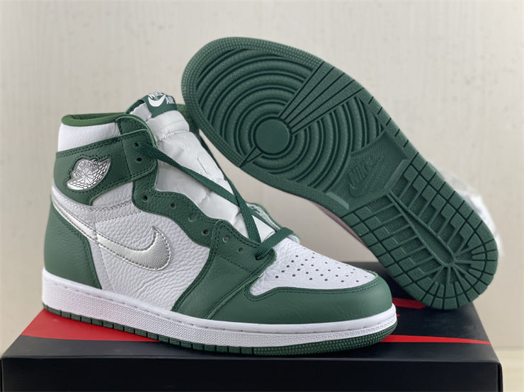 High Top Sneakers, White Green Colorway, Lace Up Design, Casual Gift for Sneaker Fans