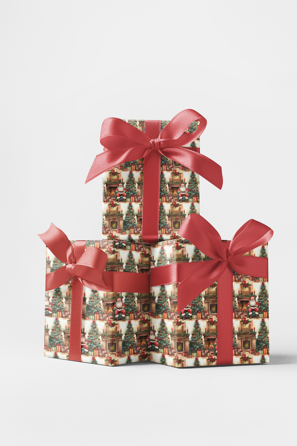 Fireside Santa Christmas Gift Wrap, Vintage Santa Wrapping Paper, Comfy Holiday Wrapping Paper, Retro Xmas Gift Wrap, Winter 