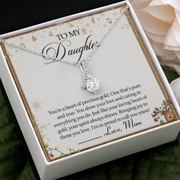 14k White Gold Over Stainless Steel CZ Ribbon Design Pendant, To My Daughter Ribbon Necklace, Christmas Birthday Jewelry Pres
