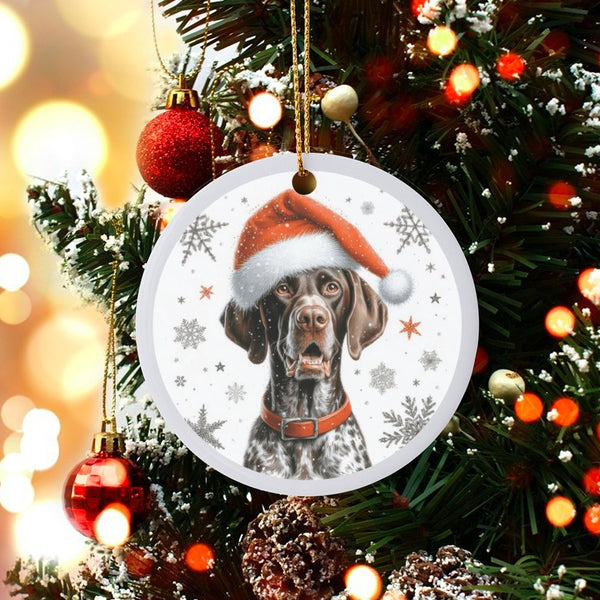 Santa Hat Dog Ceramic Ornament, German Shorthaired Pointer Christmas Ornament, GSP Holiday Tree Ornament, Adorable Dog Lover 