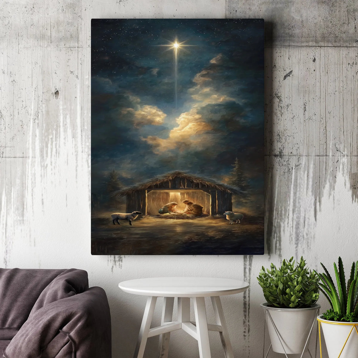 Bethlehem Star Christmas Canvas Print, Nativity Scene Canvas Wall Art, Holy Family Religious Wall Decor, Christian Holiday Ca