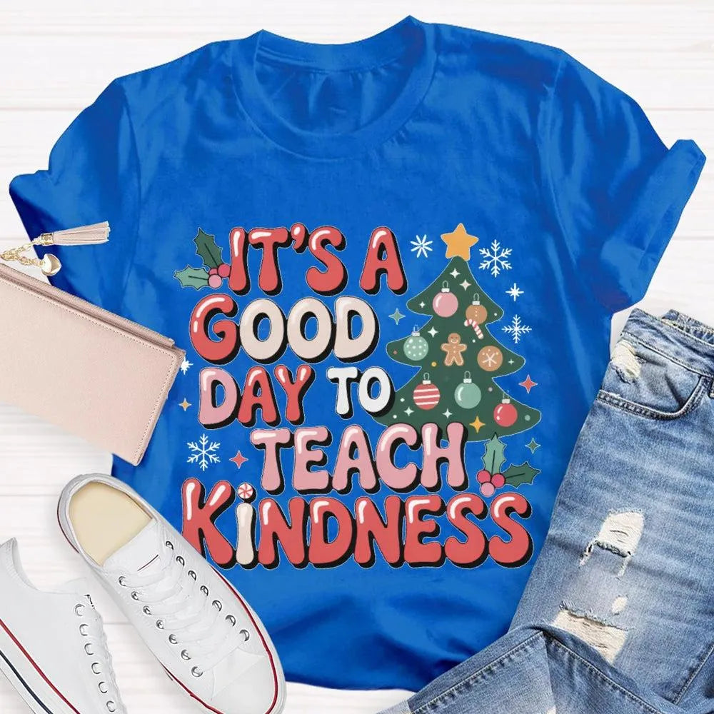 Good Day to Teach Kindness Tee, Kindness Christmas Tree Shirt, Retro Teacher Christmas T-Shirt, Adorable Holiday Educator Gra