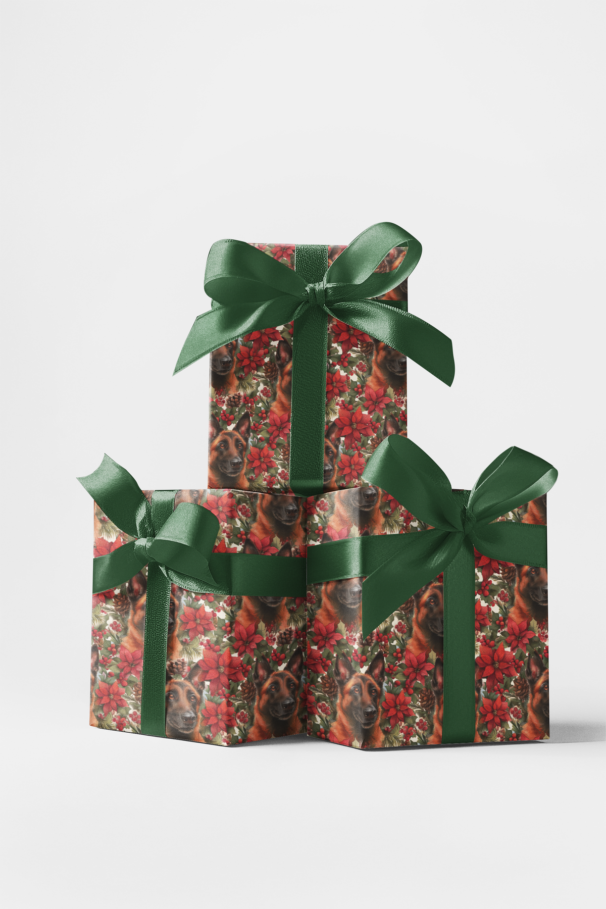 Festive Poinsettia Dog Gift Wrap, German Shepherd Christmas Wrapping Paper, Puppy Holiday Wrapping Paper, Dog Lover Xmas Wrap