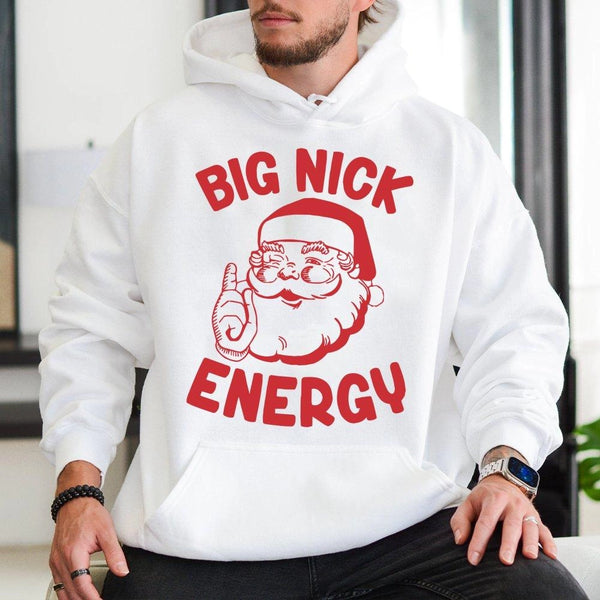 Humorous Santa Christmas Hoodie, Big Nick Energy Hoodie, Retro Santa Pullover Hoodie, Winter Holiday Hooded Sweatshirt, Xmas 