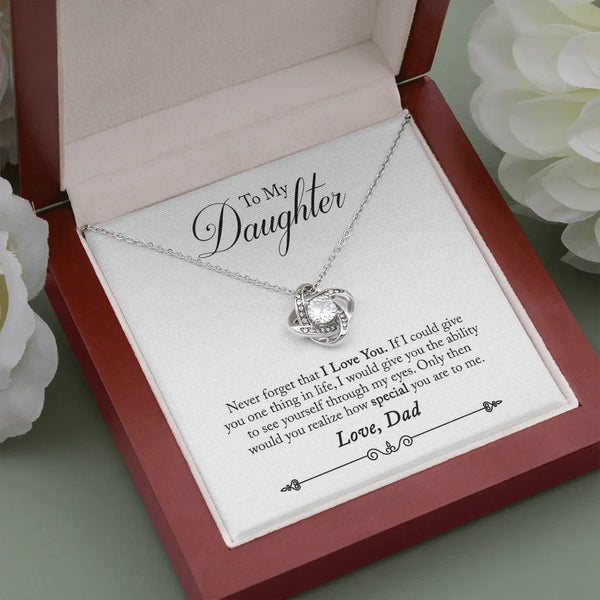 Cubic Zirconia Knot Pendant, Love Knot Necklace for Daughter, Daughter Love Knot Jewelry, Birthday Graduation Christmas Prese