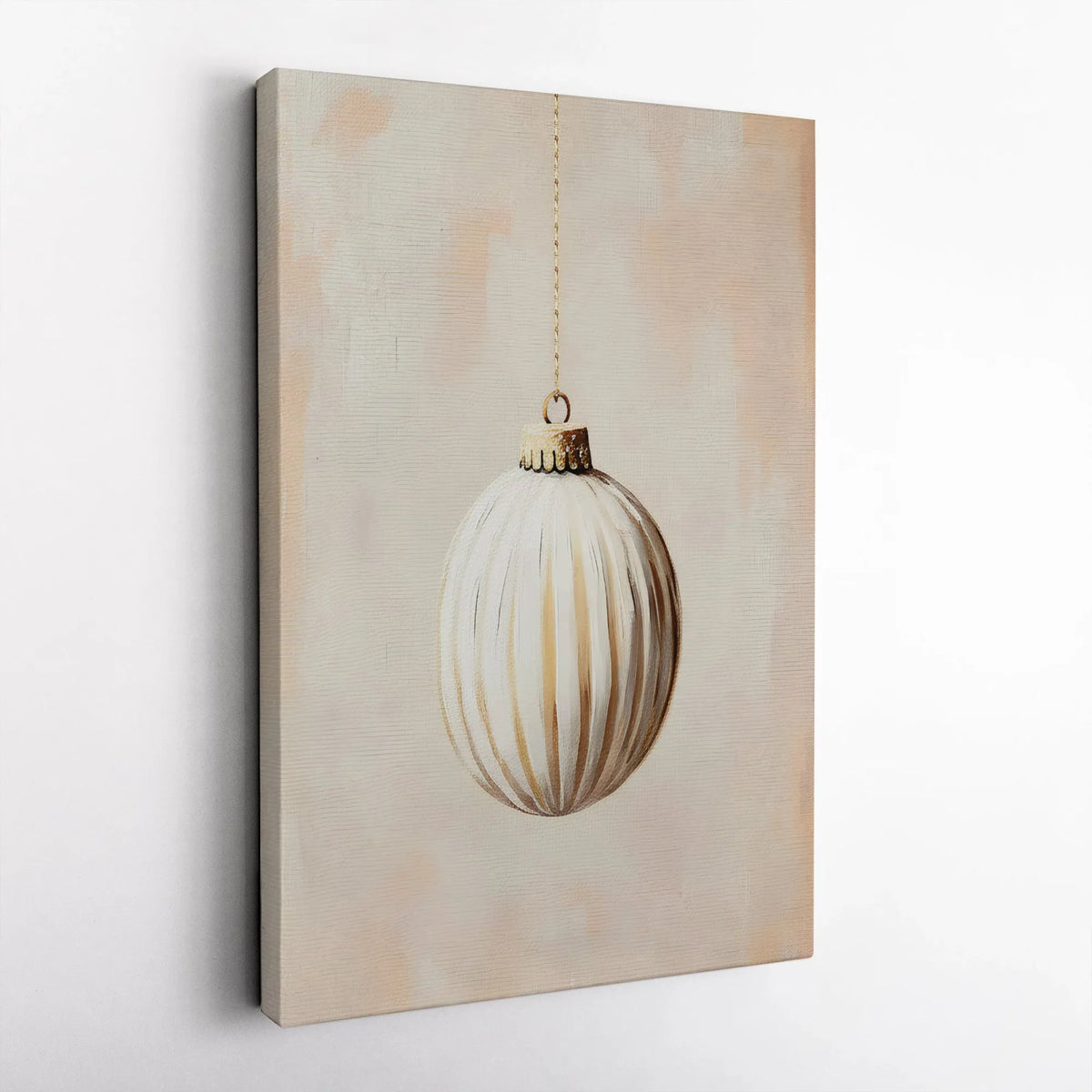 Gold and White Holiday Canvas Print, Christmas Ornament Canvas Wall Art, Modern Seasonal Canvas Decor, Elegant Winter Home Wa