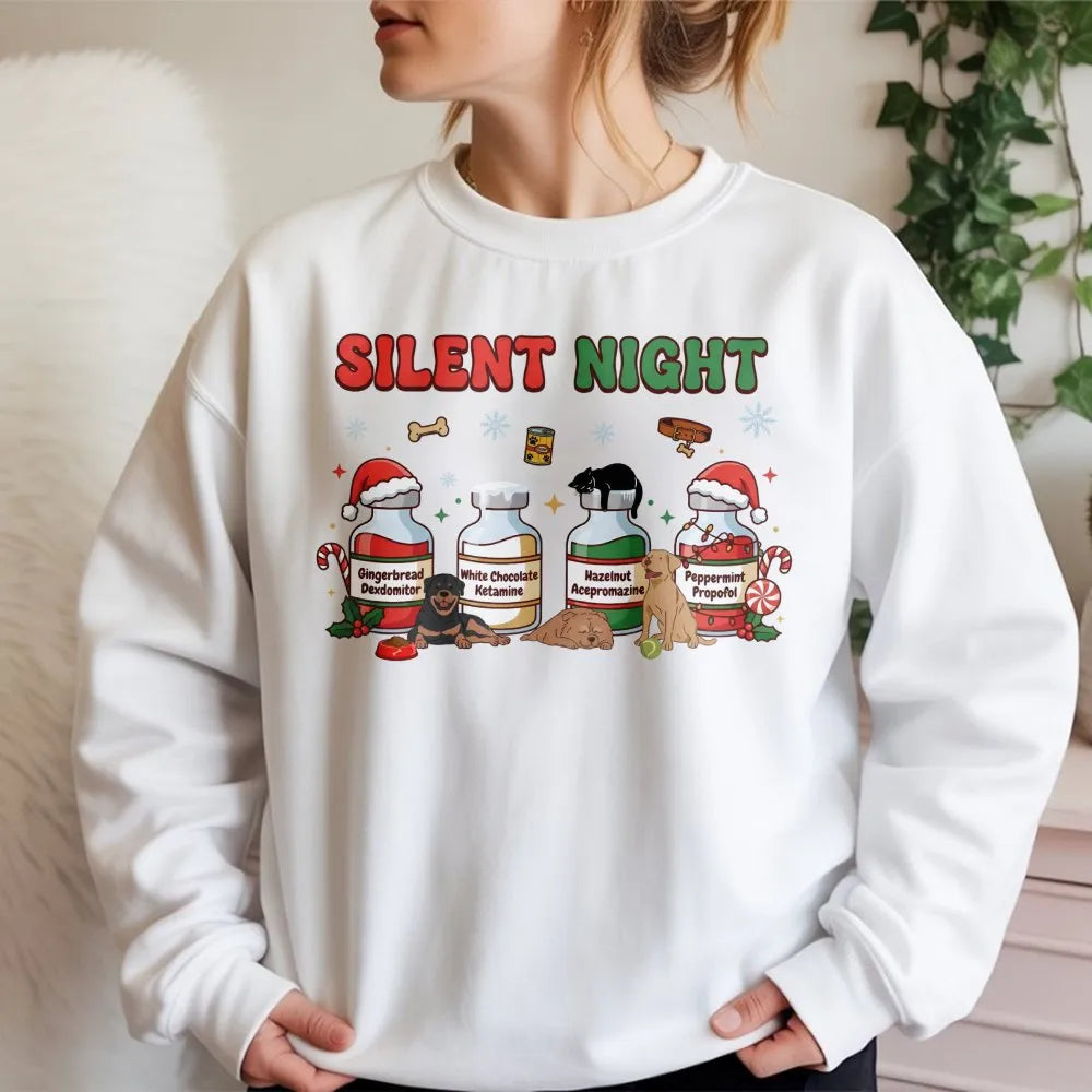 Humorous Veterinary Christmas Crewneck, Silent Night Vet Med Sweatshirt, Vet Tech Holiday Pullover, Vet Clinic Sweatshirt, Nu
