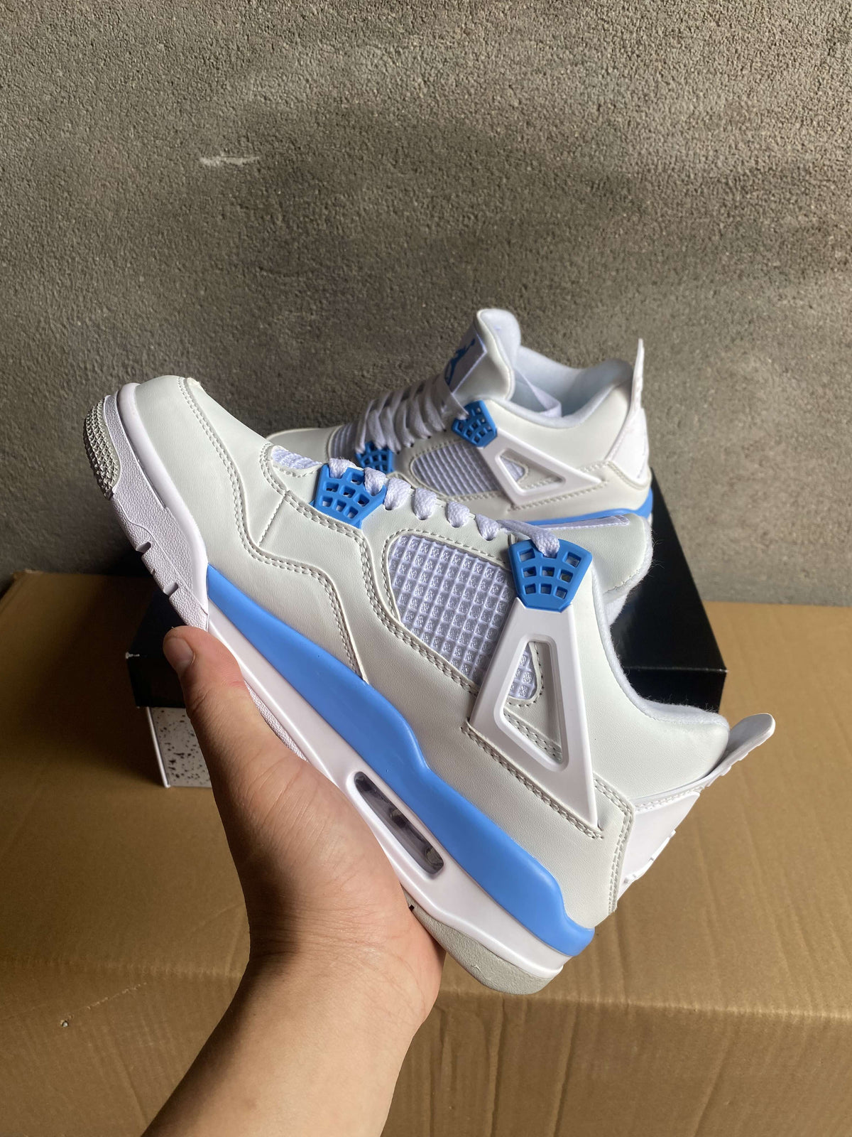 Mid Top Sneakers, White Blue Colorway, Lace Up Design, Casual Gift for Sneaker Fans