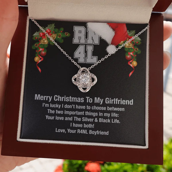 Silver and Black Fan Knot Necklace, Love Knot Necklace for Girlfriend, 14k White Gold Love Knot Necklace, Romantic Christmas 