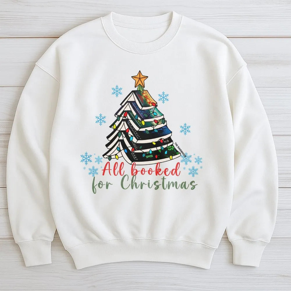 Book Tree Christmas Sweatshirt, All Booked for Christmas Sweatshirt, Holiday Reader Crewneck Sweatshirt, Bookish Bookworm Pul