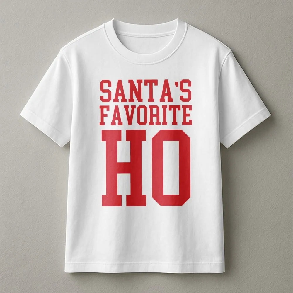 Humorous Christmas Party Shirt, Santas Favorite Ho T-Shirt, Sarcastic Naughty List Tee, Retro Holiday Graphic T-Shirt, Humor 