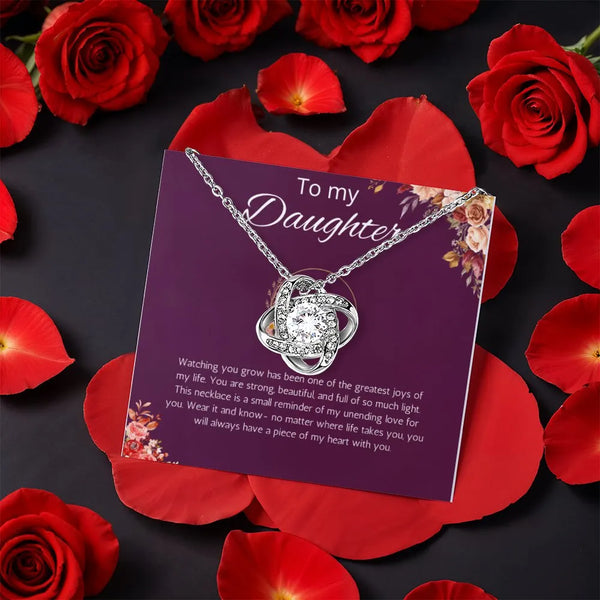 Sentimental Daughter Love Knot Pendant, To My Daughter Love Knot Necklace, Rotating Rose Gift Box Knot Jewelry, Birthday Chri