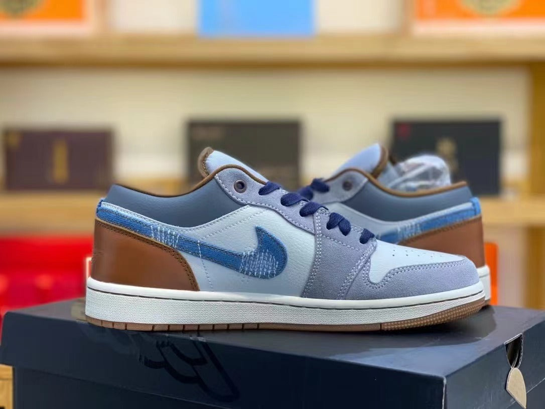Low Top Sneakers, Blue Gray White Colorway, Lace Up Design, Casual Gift for Sneaker Fans
