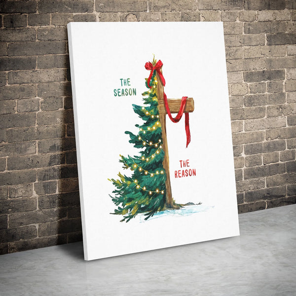 The Season the Reason Scripture Wall Art, Christmas Tree Cross Canvas Print, Christian Holiday Faith Canvas Decor, Religious 