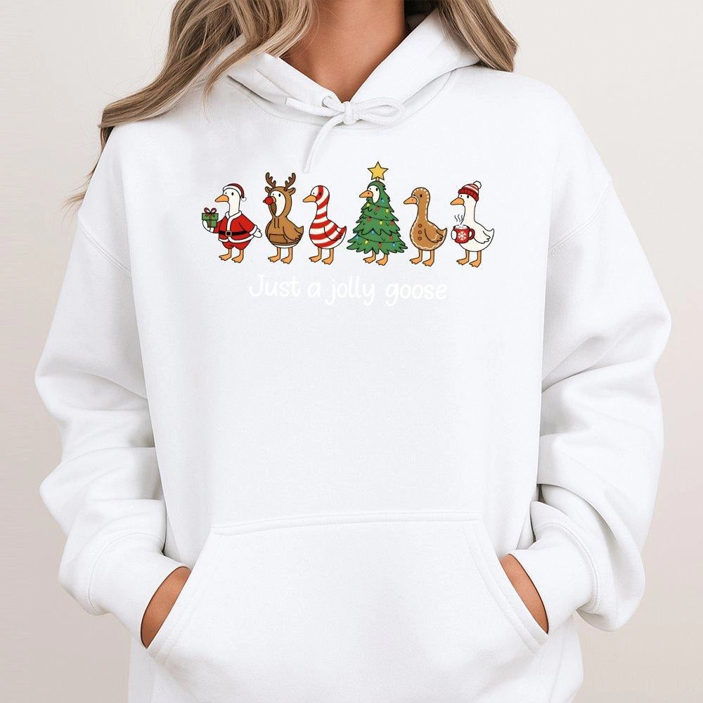 Humorous Holiday Duck Pullover, Christmas Goose Hoodie, Adorable Winter Animal Hooded Sweatshirt, Comfy Christmas Present for