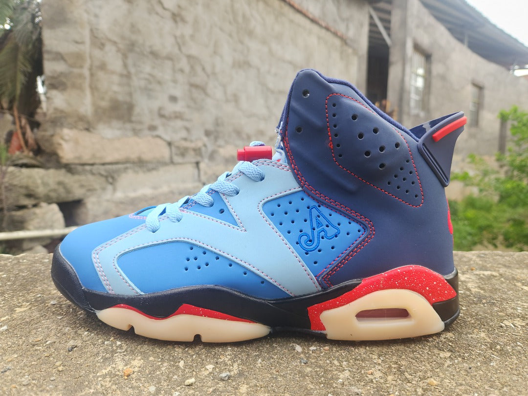 High Top Sneakers, Blue Red Colorway, Lace Up Design, Casual Gift for Sneaker Fans