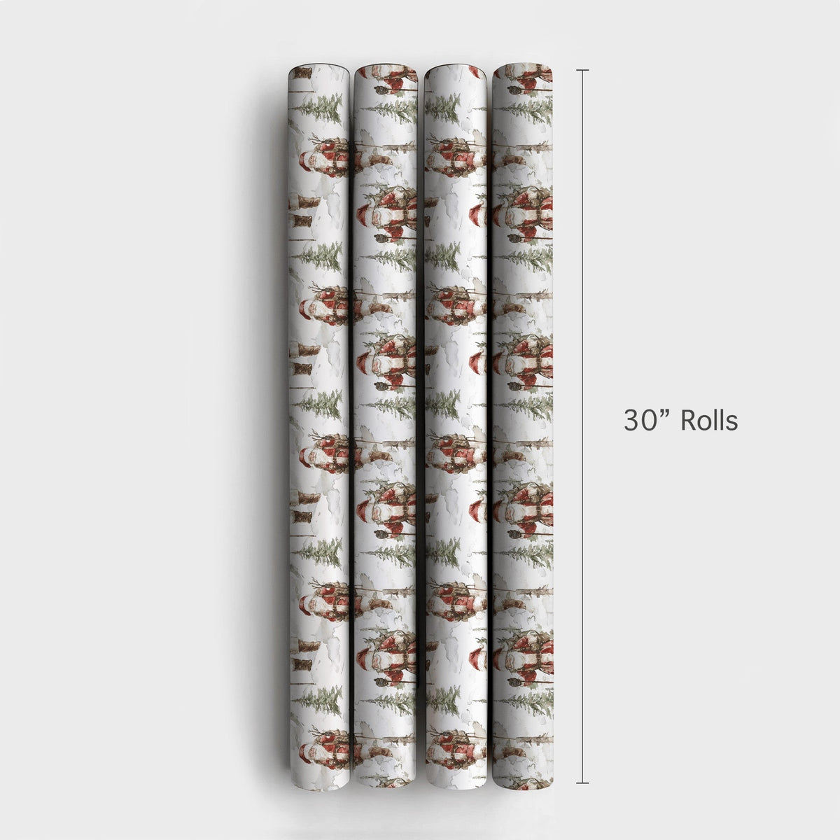 Snowy Forest Christmas Gift Wrap, Vintage Hiking Santa Wrapping Paper, Watercolor Santa Claus Present Paper, Rustic Holiday P