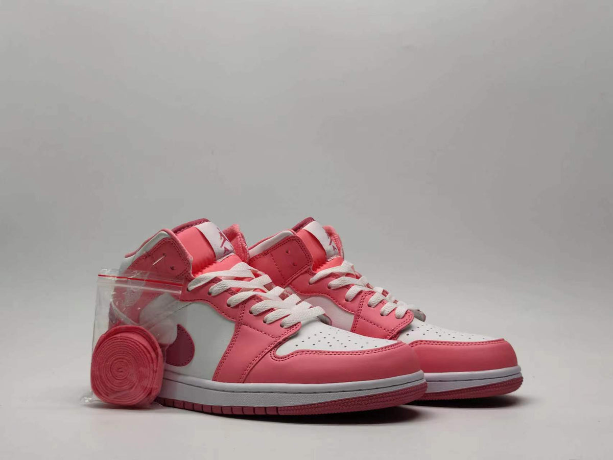Mid Top Sneakers, White Pink Colorway, Lace Up Design, Casual Gift for Sneaker Fans