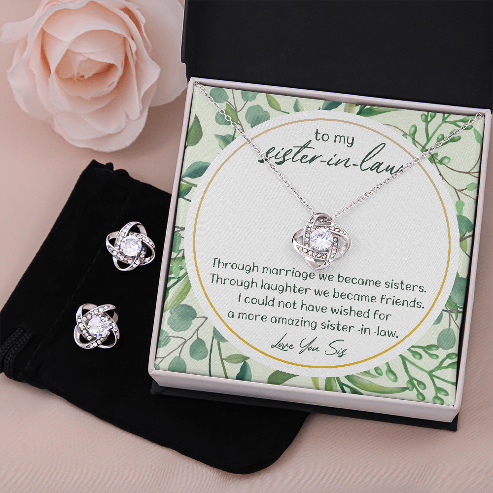 Sister in Law Love Knot Necklace, Sister-in-Law Love Knot Jewelry Set, Love Knot Earrings, Birthday Present for Her, Holiday 
