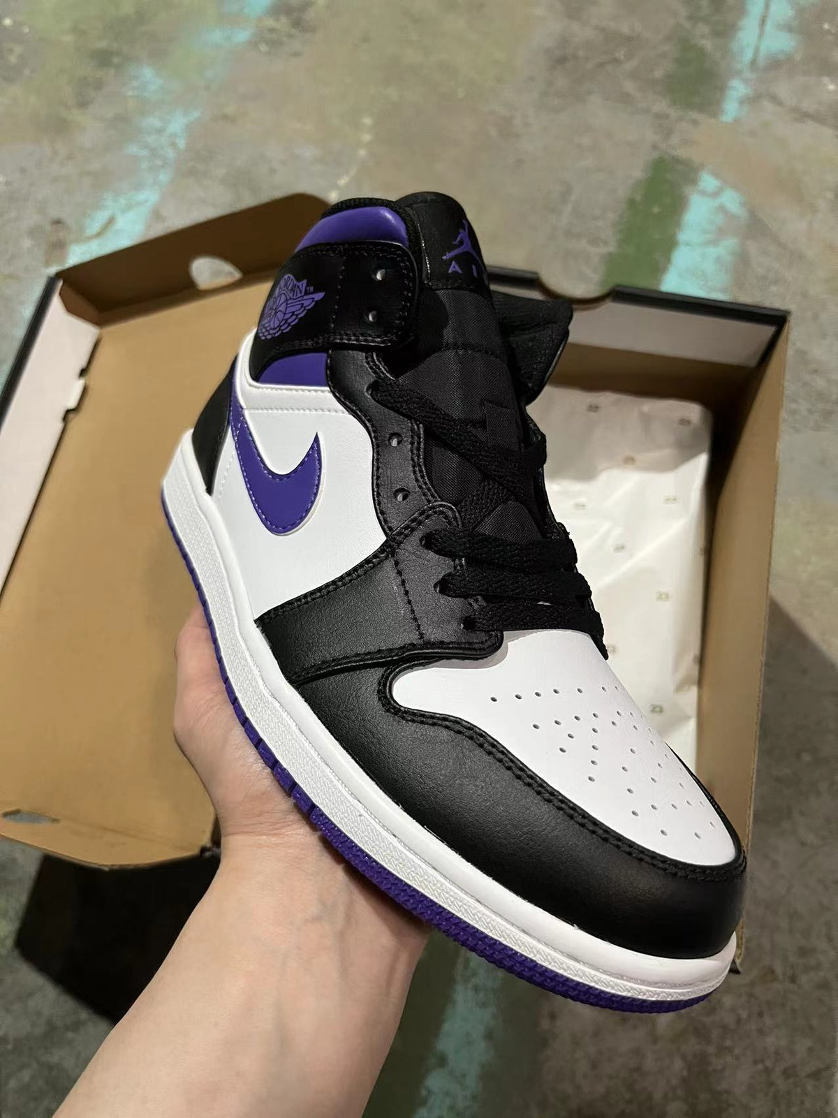 Mid Top Sneakers, White Black Purple Colorway, Lace Up Design, Casual Gift for Sneaker Fans