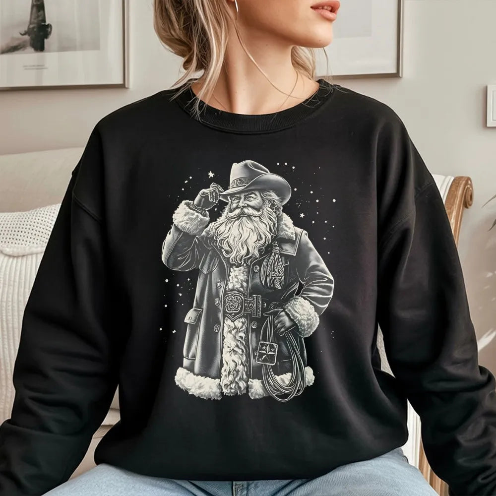 Western Christmas Lasso Sweatshirt, Cowboy Santa Sweatshirt, Vintage Cowboy Santa Crewneck, Retro Western Holiday Sweatshirt,