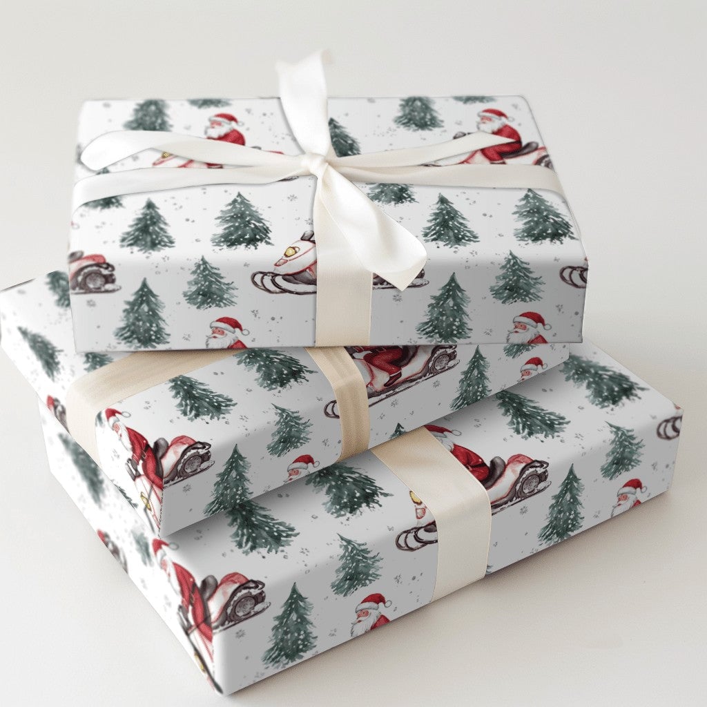 Santa Claus Snowmobile Gift Wrap, Santa Snowmobile Christmas Wrapping Paper, Winter Adventure Holiday Wrapping Paper, Xmas Gi