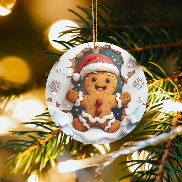 Santa Hat Holiday Tree Ornament, Gingerbread Man Christmas Ornament, Adorable Winter Ceramic Ornament, Festive Holiday Keepsa