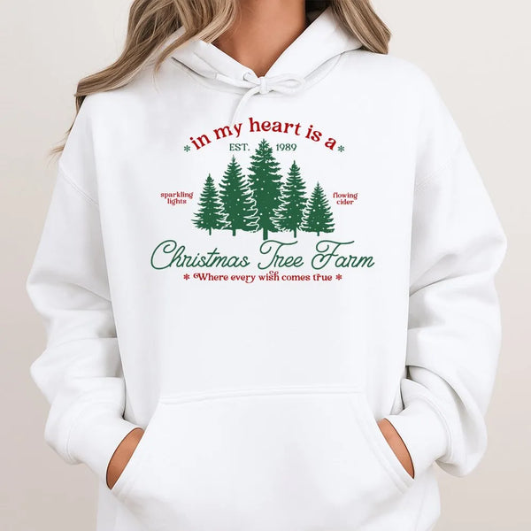 In My Heart Est 1989 Graphic Sweatshirt, Christmas Tree Farm Hoodie, Retro Holiday Tree Hoodie, Comfy Winter Hooded Sweatshir