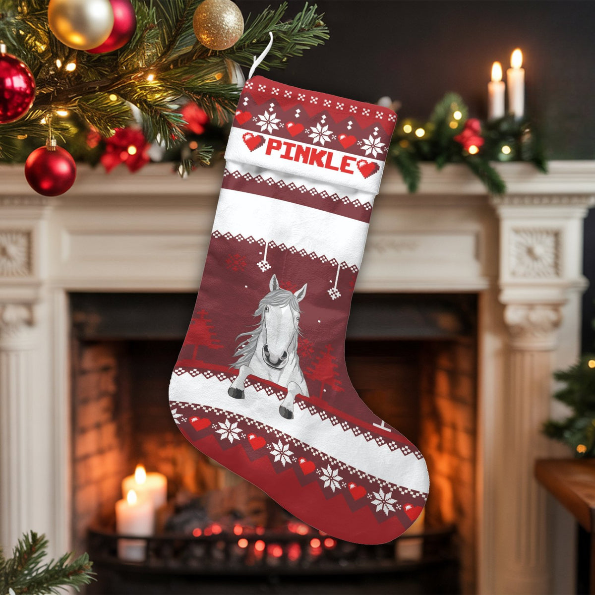 Custom Name Equine Stocking, Personalized Horse Christmas Stocking, Adorable Pony Holiday Stocking, Horse Lover Present, Rust
