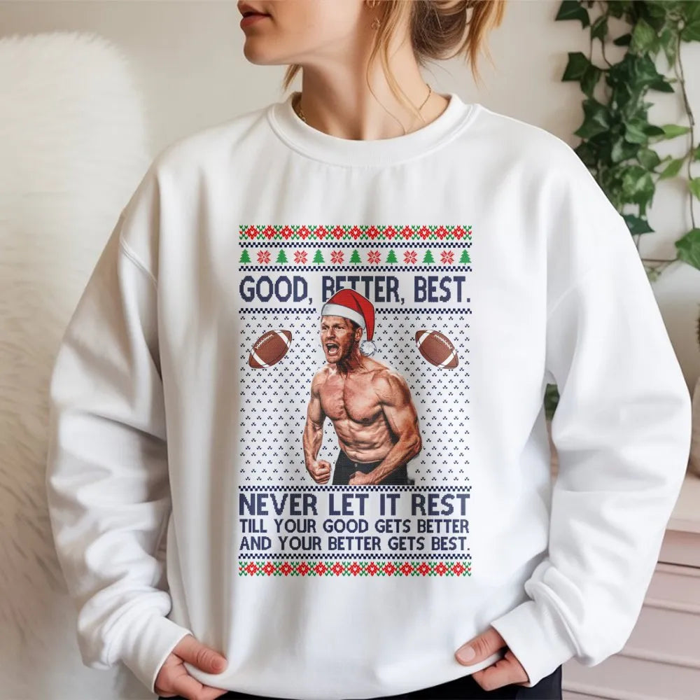 Humorous Holiday Football Crewneck, Football Player Ugly Christmas Sweatshirt, Motivational Quote Football Pullover, Sports F