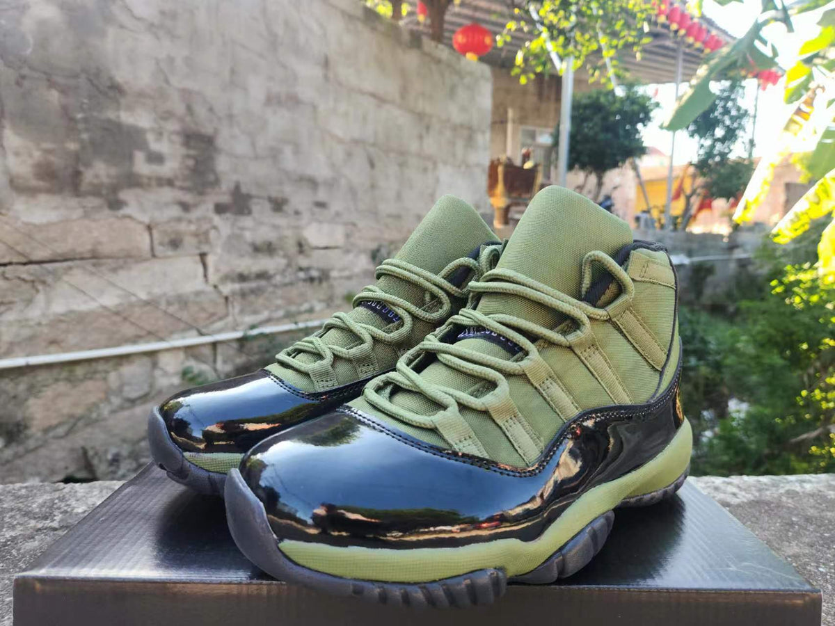 High Top Sneakers, Army Green Black Colorway, Lace Up Design, Casual Gift for Sneaker Fans