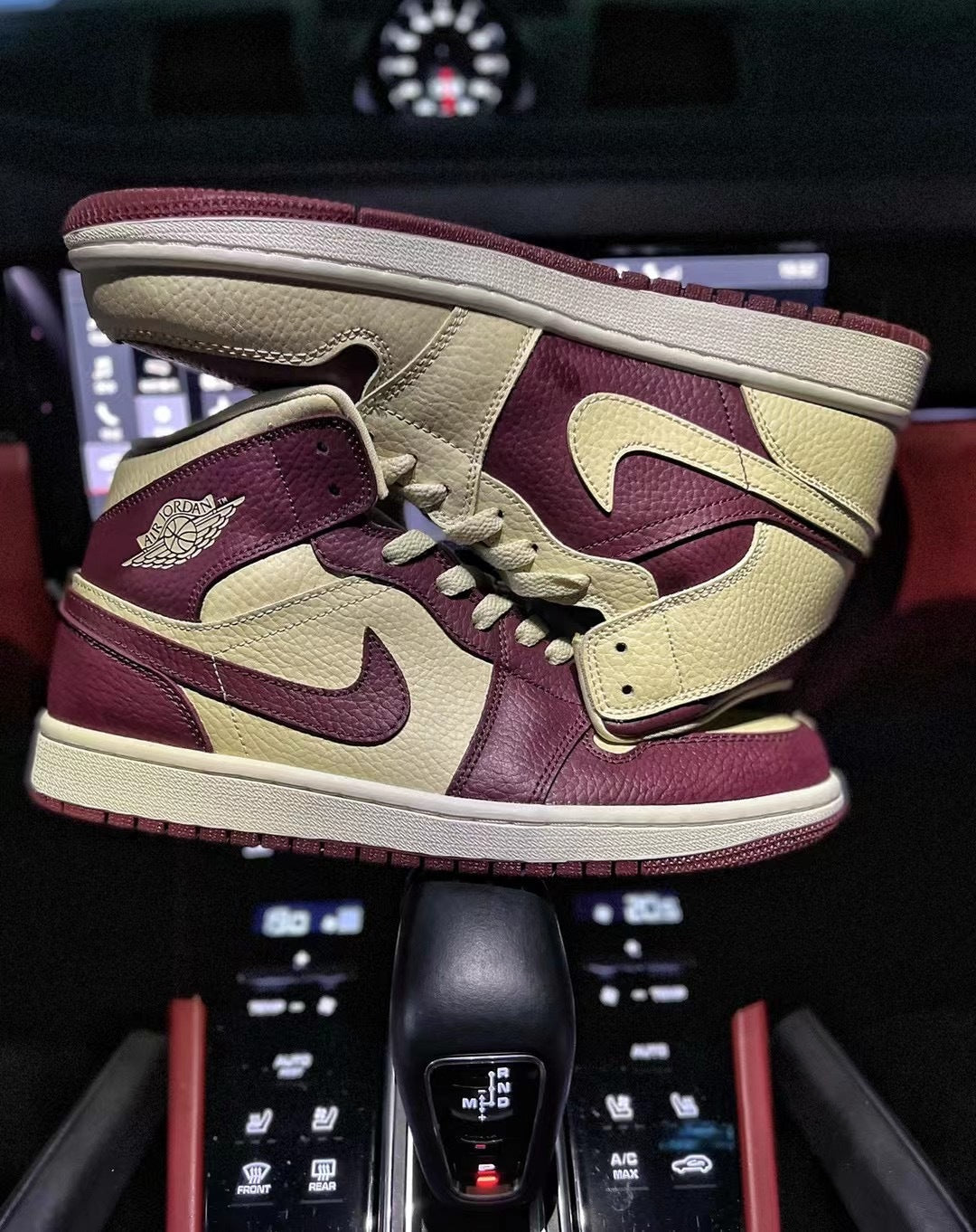 Mid Top Sneakers, Burgundy Khaki Colorway, Mismatched Colorway, Lace Up Design, Casual Gift for Sneaker Fans