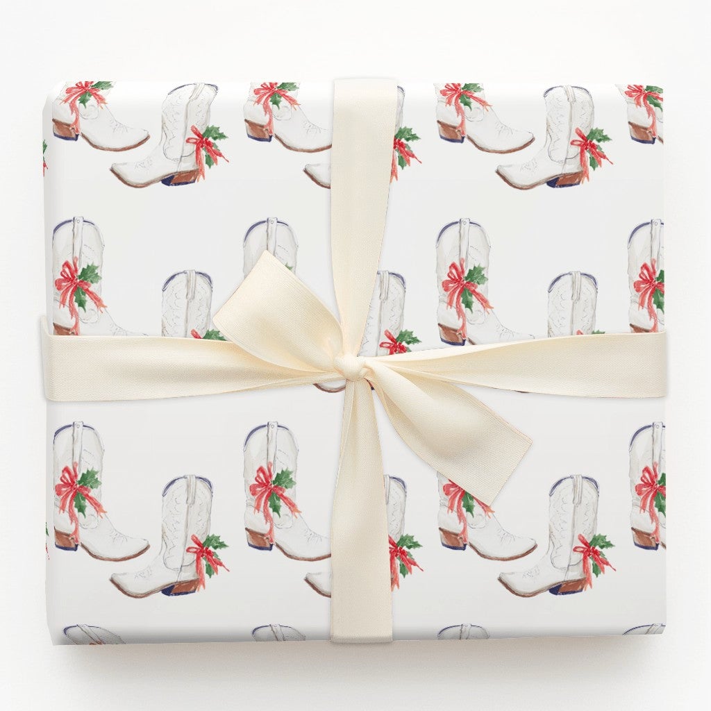 Western Holiday Gift Wrap, Cowboy Boot Christmas Wrapping Paper, Watercolor Cowgirl Boots Wrapping Paper, Rustic Country Xmas