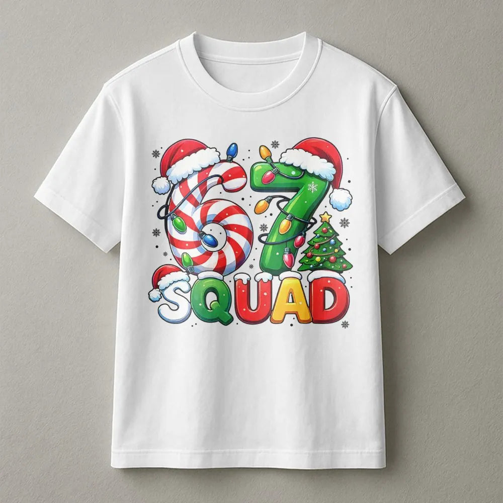 Candy Cane Tree Holiday Shirt, 67 Squad Christmas T-Shirt, Matching Family Christmas Tee, Festive Group Graphic T-Shirt, Xmas