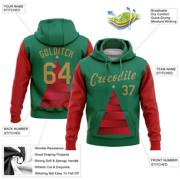 Personalized Name and Number Holiday Pullover Hoodie, Custom Christmas Tree Hoodie, Kelly Green Sports Hoodie, Winter Game Da