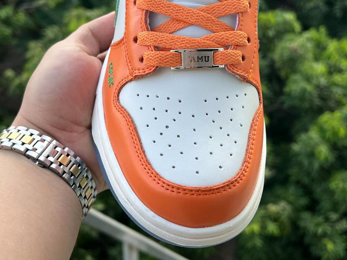 Low Top Sneakers, Orange Teal White Colorway, Lace Up Design, Casual Gift for Sneaker Fans