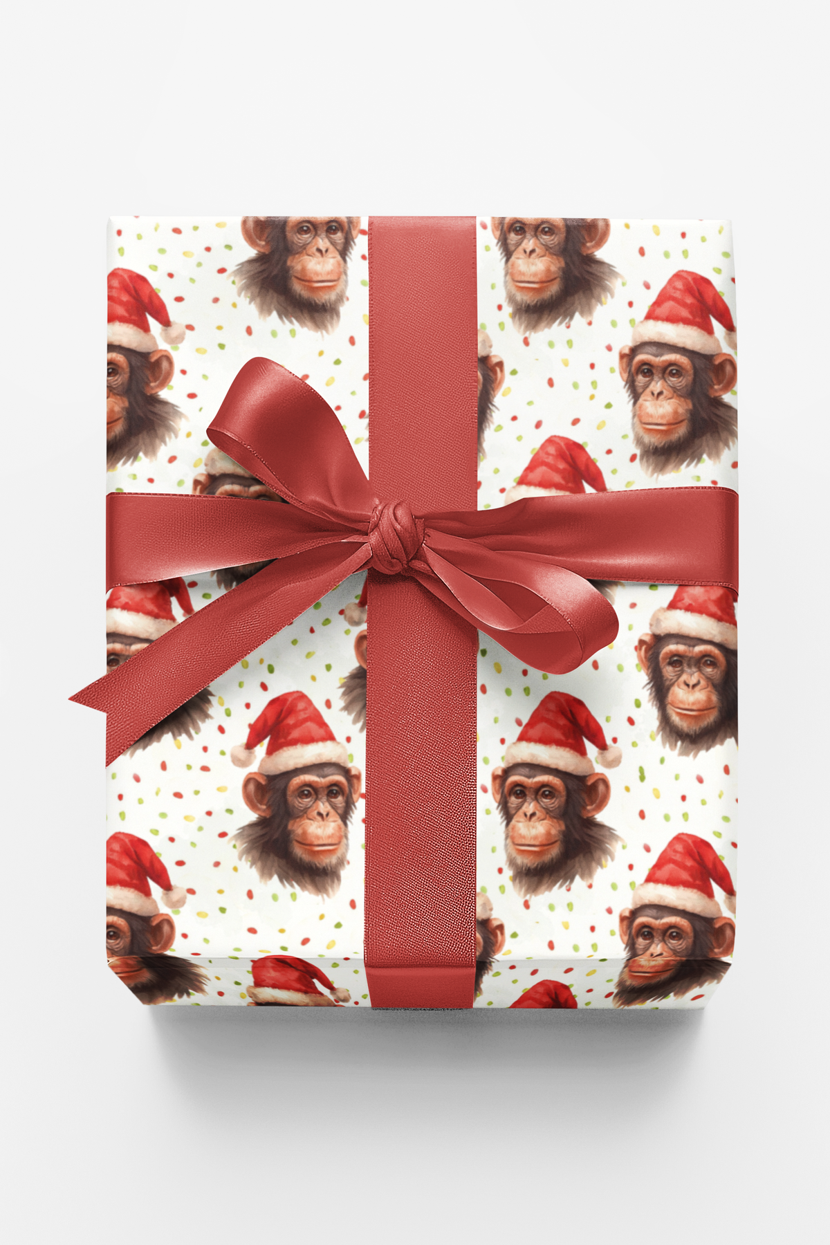 Adorable Chimp Holiday Gift Wrap Roll, Santa Monkey Christmas Wrapping Paper, Humorous Animal Xmas Wrapping Paper, Festive Ki