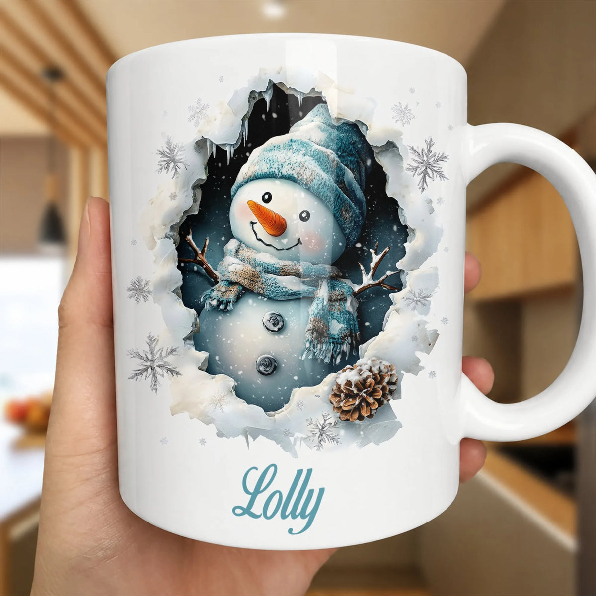 Personalized Name 3D Winter Coffee Mug, Custom Snowman Ceramic Mug, Adorable Holiday Tea Coffee Cup, Christmas Mug Present fo