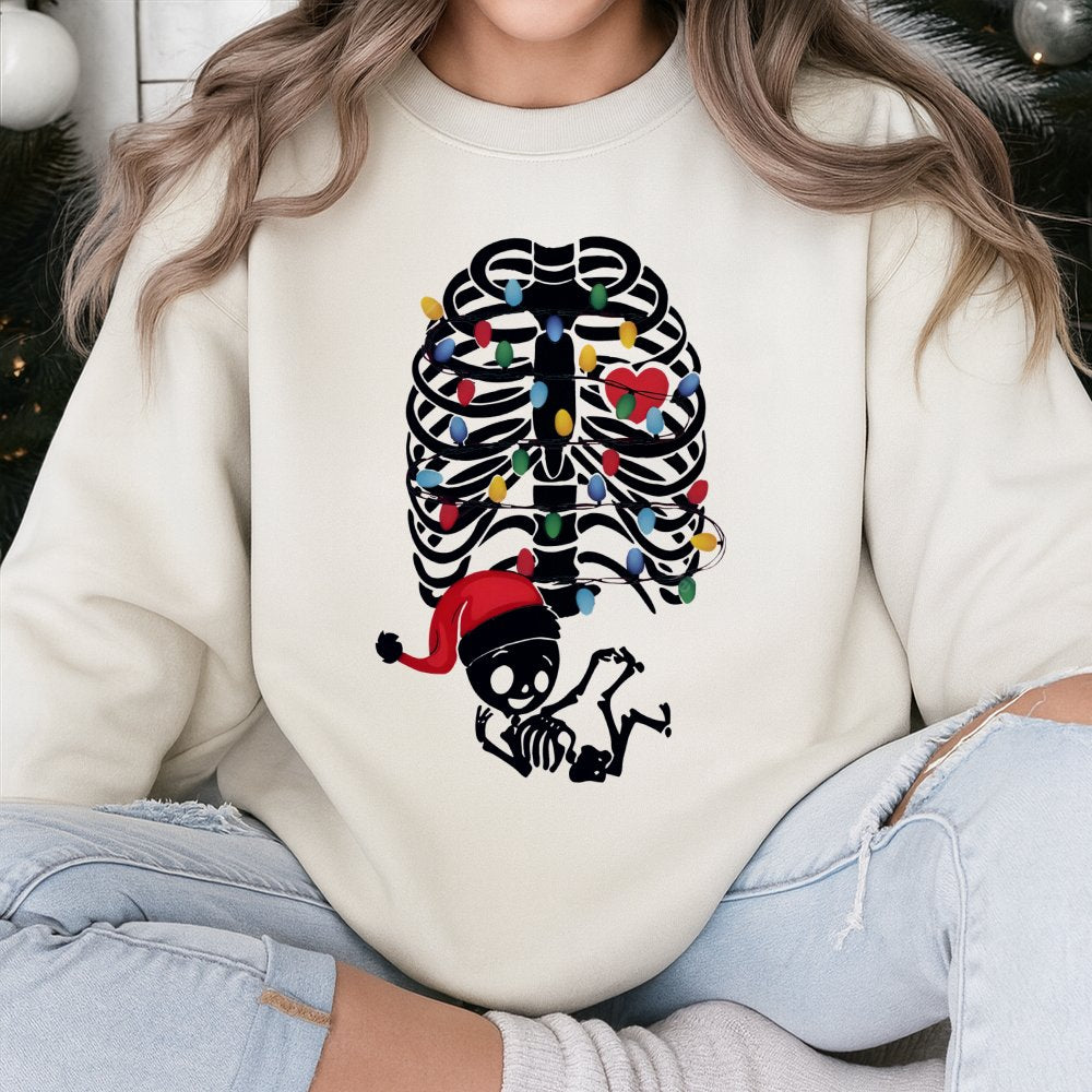 Maternity Holiday Sweatshirt, Skeleton Baby Christmas Sweatshirt, Adorable Pregnancy Xmas Sweatshirt, Expectant Mom Crewneck,