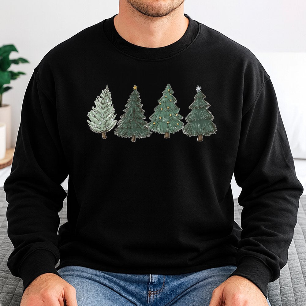 Hand Drawn Pine Tree Holiday Crewneck, Minimalist Christmas Tree Sweatshirt, Comfy Winter Forest Sweater, Neutral Xmas Graphi
