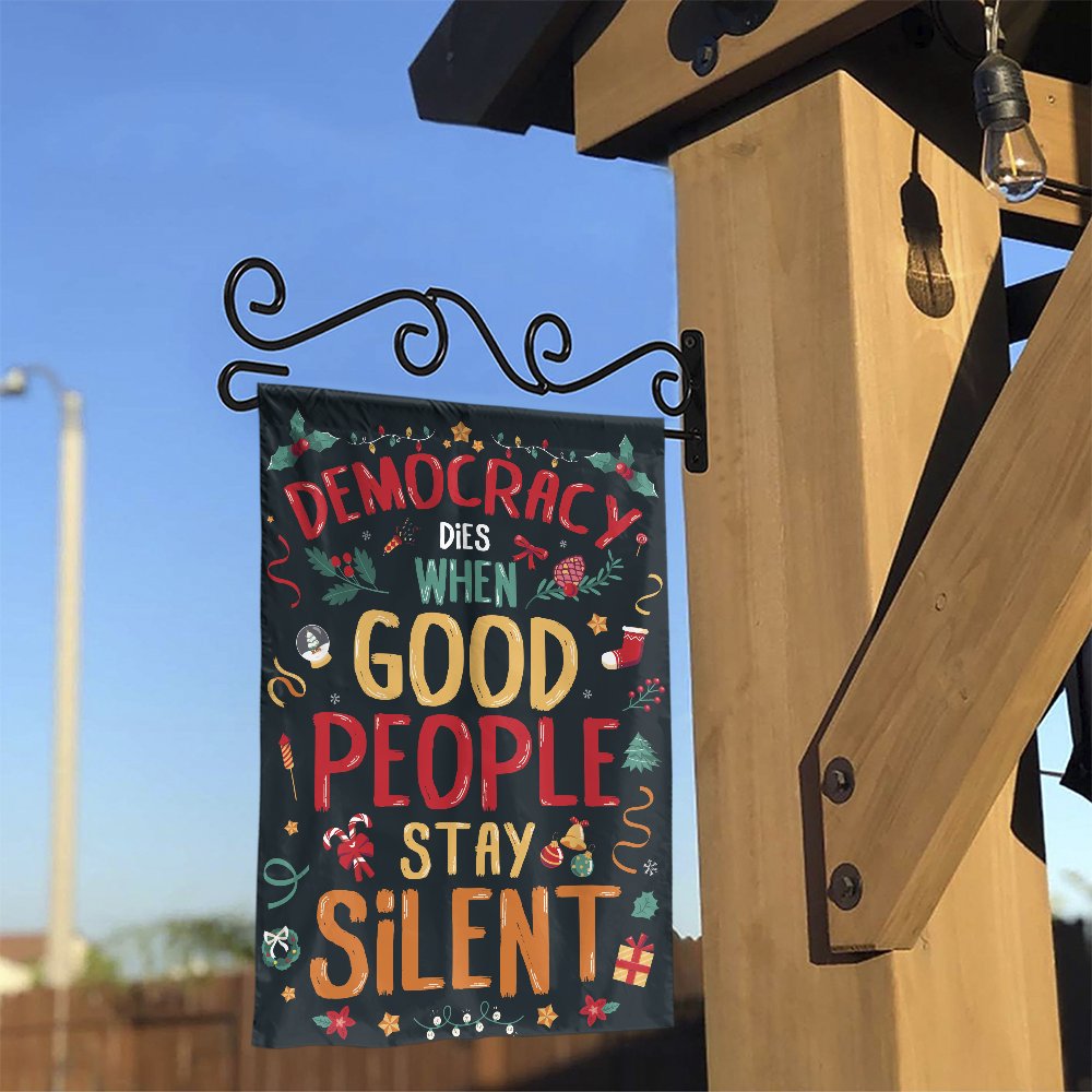 Political Holiday Garden Flag, Democracy Dies When Silent Garden Flag, Social Justice Yard Flag, Double Sided Patriotic Chris