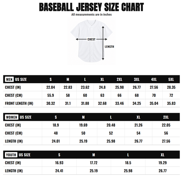 Myrtle Beach Pelicans White Copa Replica Jersey size chart (women + youth)