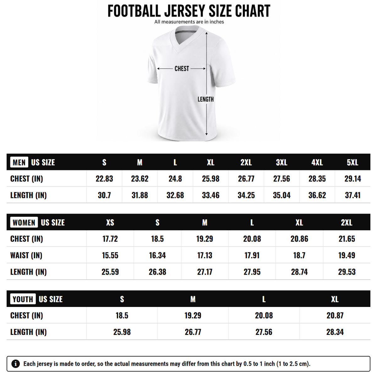 Carolina Panthers Nic Scourton Black Team Game Jersey size chart (women + youth)