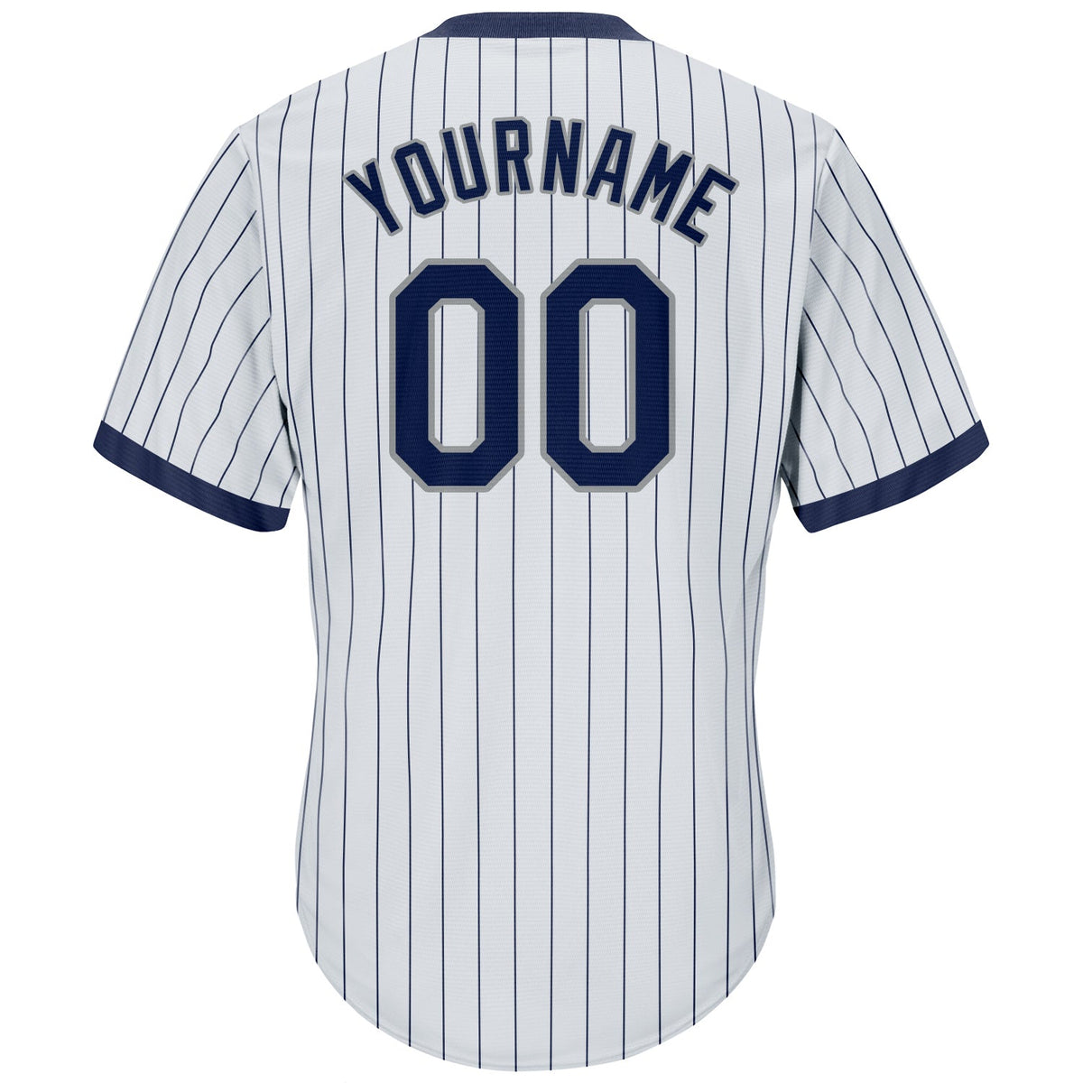 Custom White Navy Pinstripe Navy-Gray Authentic Throwback Rib-Knit Baseball Jersey Shirt